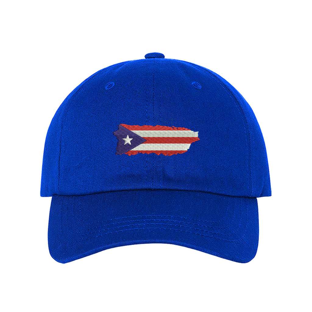 Royal Blue baseball hat embroidered with a map in the shape of Puerto Rico Island - DSY Lifestyle