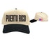 Natural Black front/side view Puerto Rico Boricua embroidered 5-panel baseball hat. A statement baseball hat for women who love culture, street style, and effortless outfits. - DSY Lifestyle.