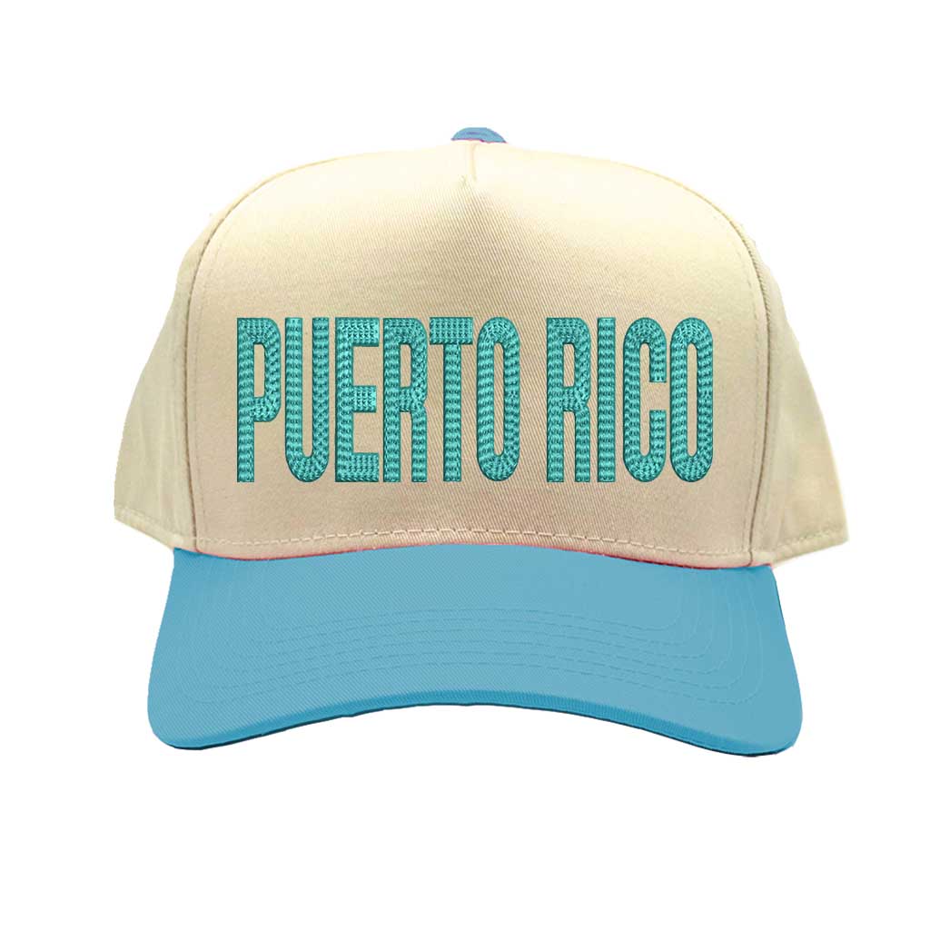 Natural Aqua Puerto Rico Boricua embroidered two-tone baseball hat. A statement baseball hat for women who love culture, street style, and effortless outfits. - DSY Lifestyle.