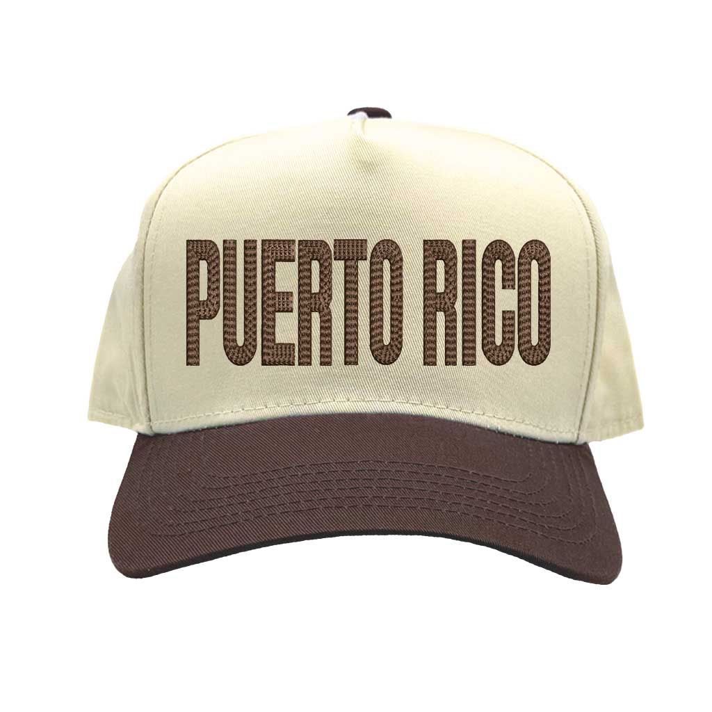 Natural Brown Puerto Rico Boricua embroidered two-tone baseball hat. A statement baseball hat for women who love culture, street style, and effortless outfits. - DSY Lifestyle.