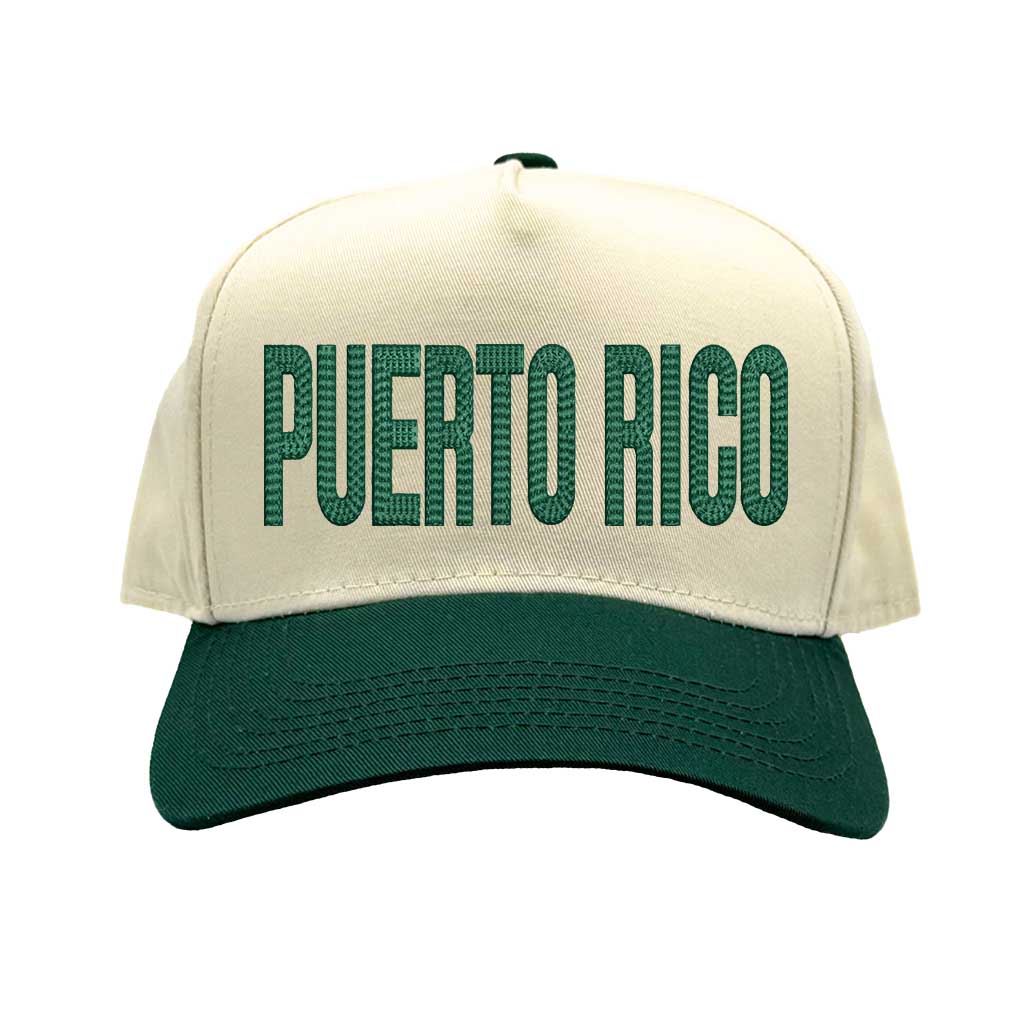 Natural Forest Green Puerto Rico Boricua embroidered two-tone baseball hat. A statement baseball hat for women who love culture, street style, and effortless outfits. - DSY Lifestyle