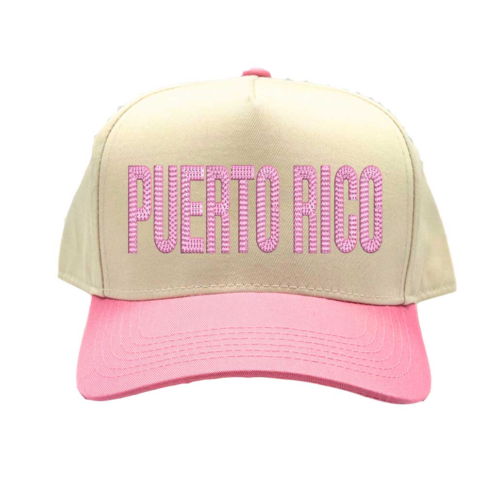 Natural Pink Puerto Rico Boricua embroidered two-tone baseball hat. A statement baseball hat for women who love culture, street style, and effortless outfits. - DSY Lifestyle.