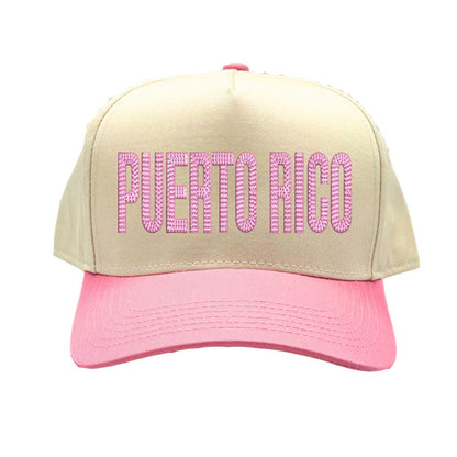 Natural Pink Puerto Rico Boricua embroidered two-tone baseball hat. A statement baseball hat for women who love culture, street style, and effortless outfits. - DSY Lifestyle.