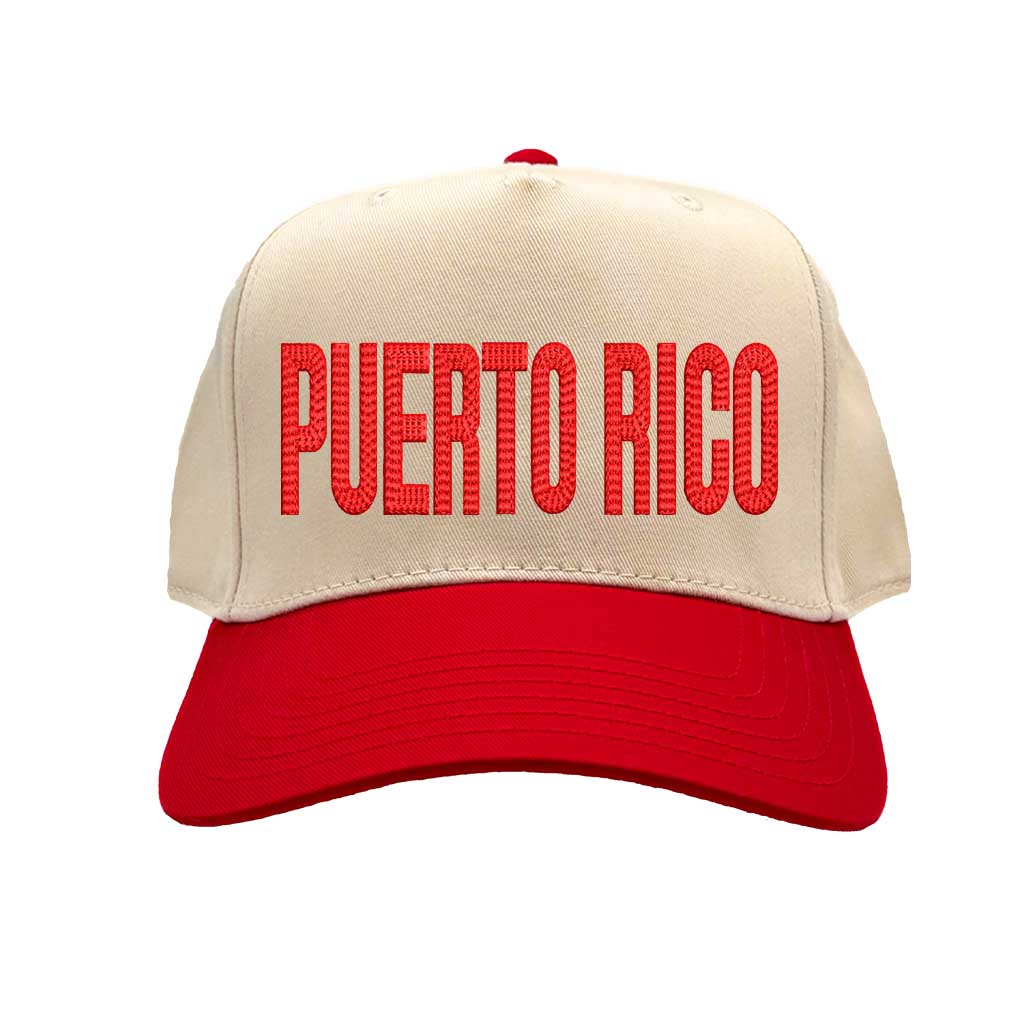 Natural Red Puerto Rico Boricua embroidered two-tone baseball hat. A statement baseball hat for women who love culture, street style, and effortless outfits. - DSY Lifestyle.