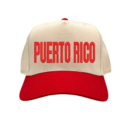 Natural Red Puerto Rico Boricua embroidered two-tone baseball hat. A statement baseball hat for women who love culture, street style, and effortless outfits. - DSY Lifestyle.