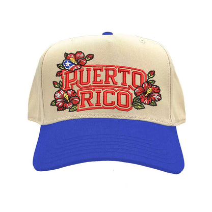 Natural Royal Blue Puerto Rico in Bloom embroidered baseball hat. A two-tone statement hat for women who love culture, effortless outfits, and bold style.-DSY Lifestyle