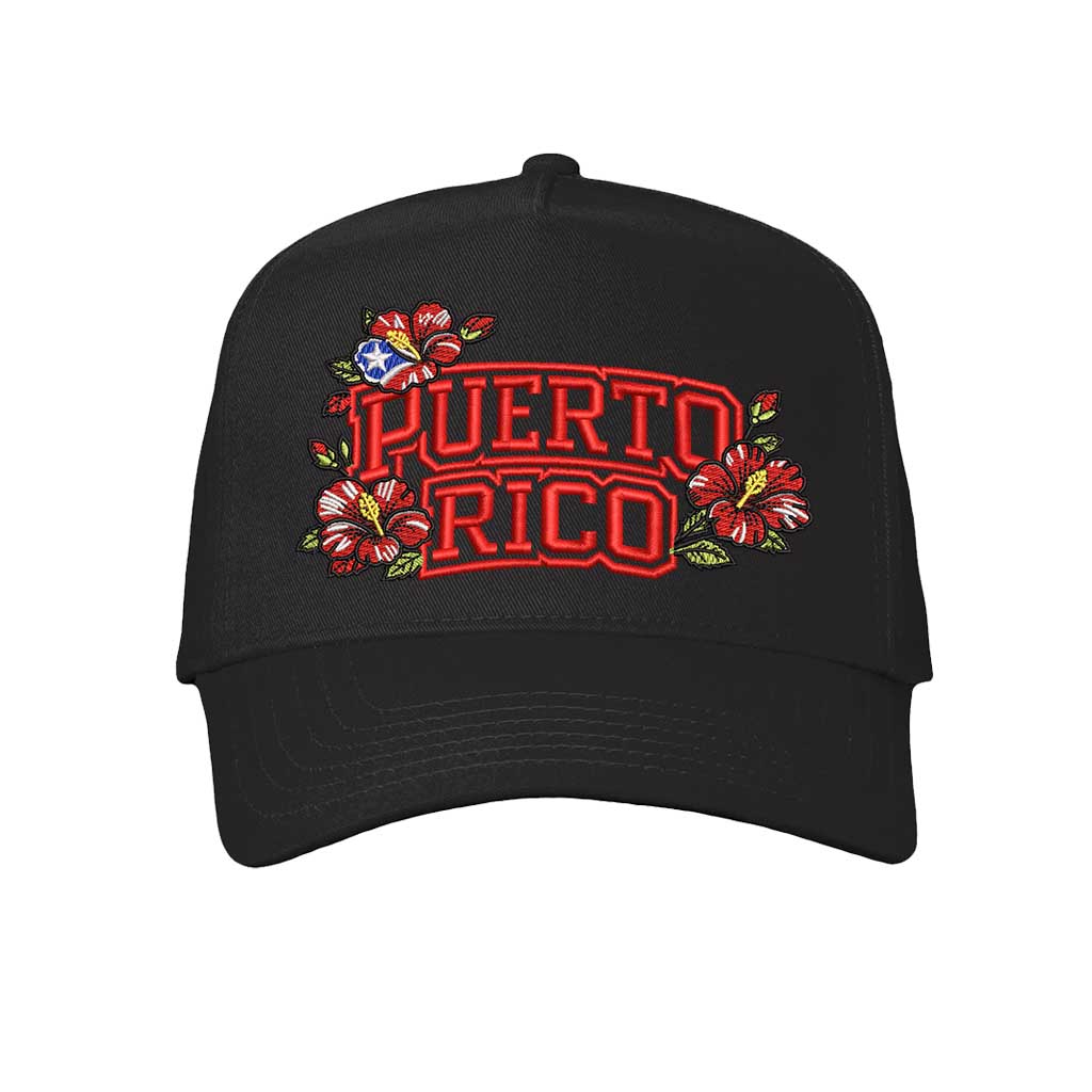 Solid Black Puerto Rico in Bloom embroidered baseball hat. A statement hat for women who love culture, effortless outfits, and bold style. - DSY Lifestyle