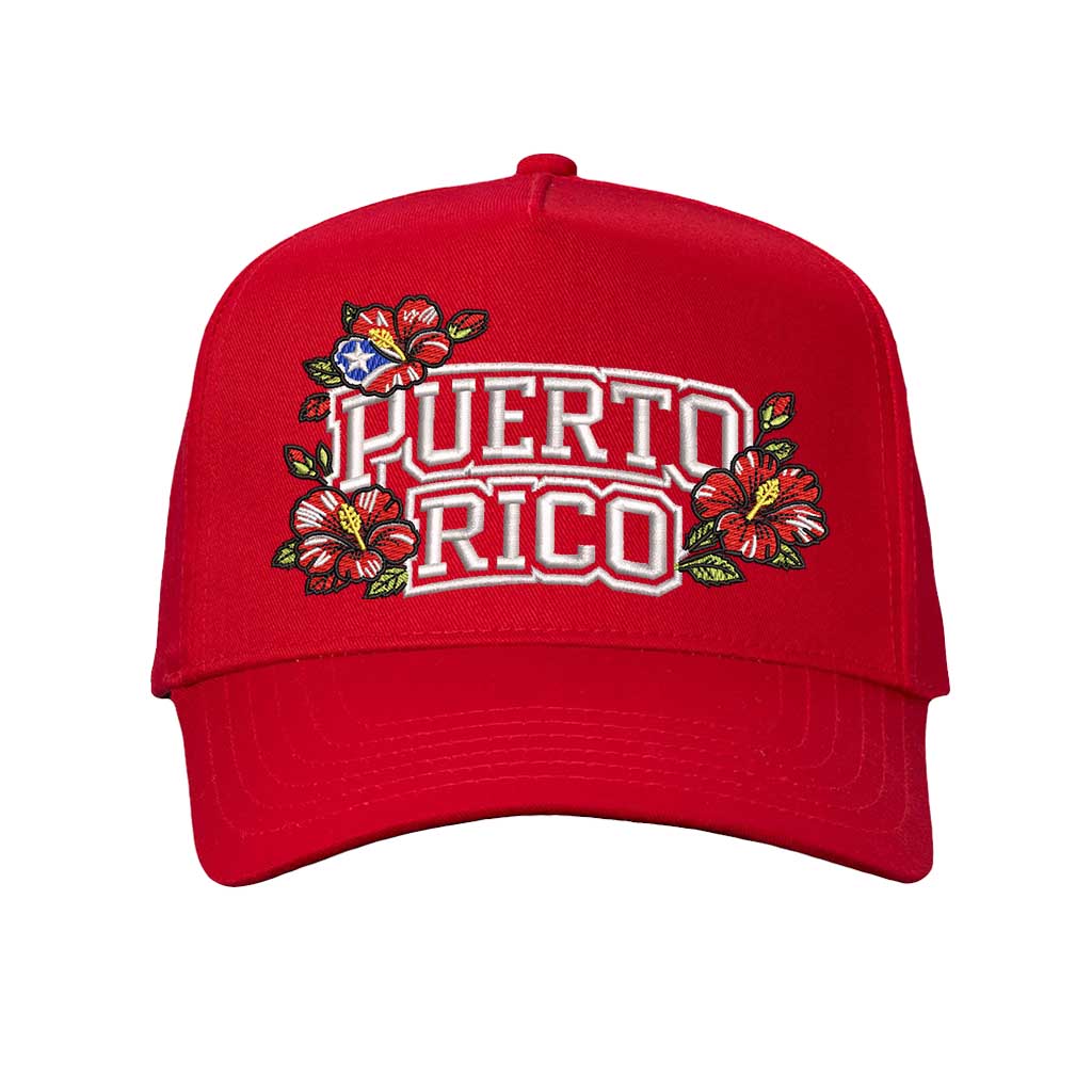 Solid Red Puerto Rico in Bloom embroidered baseball hat. A statement hat for women who love culture, effortless outfits, and bold style. - DSY Lifestyle