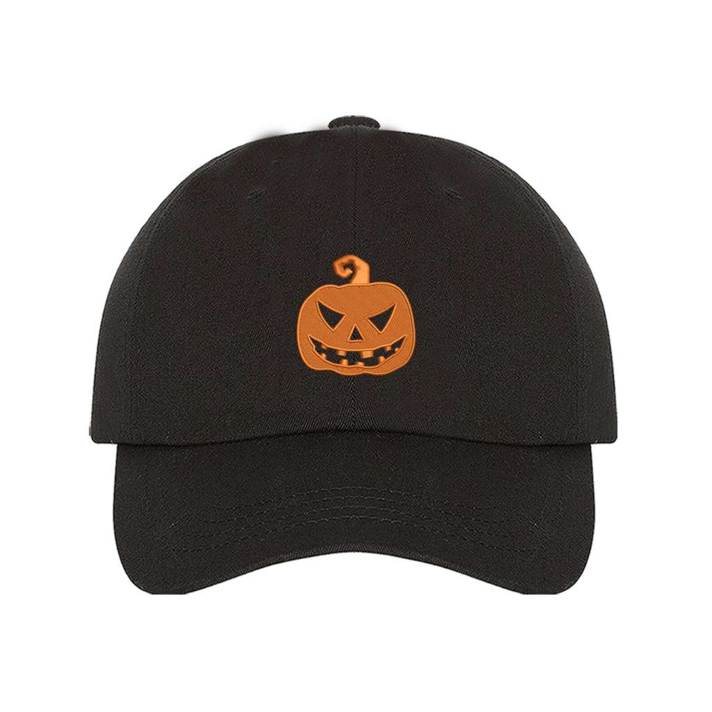 Black Baseball hat embroidered with a orange jack o&
