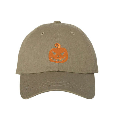 Khaki Baseball hat embroidered with a orange jack o&