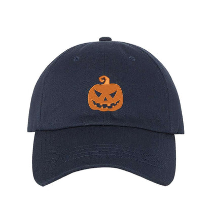 Navy Baseball hat embroidered with a orange jack o&