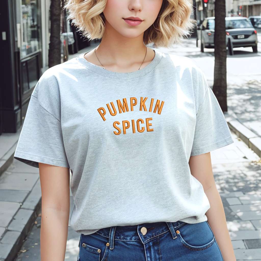 Heather Gray T-shirt embroidered with Pumpkin Spice - DSY Lifestyle 