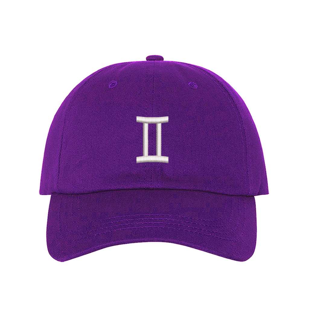 Purple baseball hat embroidered with a gemini sign on it- DSY Lifestyle
