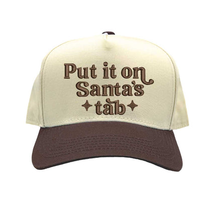 Natural Brown Put It On Santa’s Tab Two-Tone 5-Panel Embroidered Baseball Hat with festive embroidery and adjustable snapback closure – DSY Lifestyle