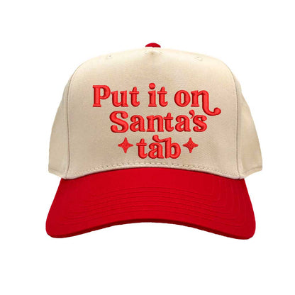 Natural Red Put It On Santa’s Tab Two-Tone 5-Panel Embroidered Baseball Hat with festive embroidery and adjustable snapback closure – DSY Lifestyle