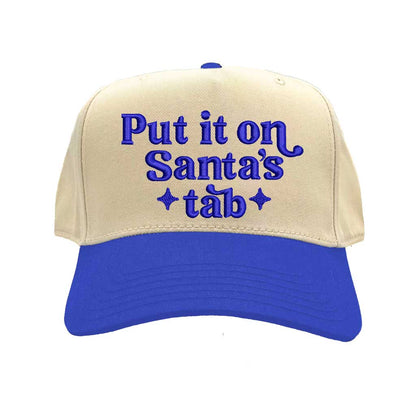 Natural Royal Blue Put It On Santa’s Tab Two-Tone 5-Panel Embroidered Baseball Hat with festive embroidery and adjustable snapback closure – DSY Lifestyle