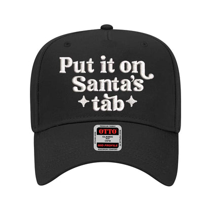 Solid Black Put It On Santa’s Tab 5-Panel Embroidered Baseball Hat with festive embroidery and adjustable snapback closure – DSY Lifestyle