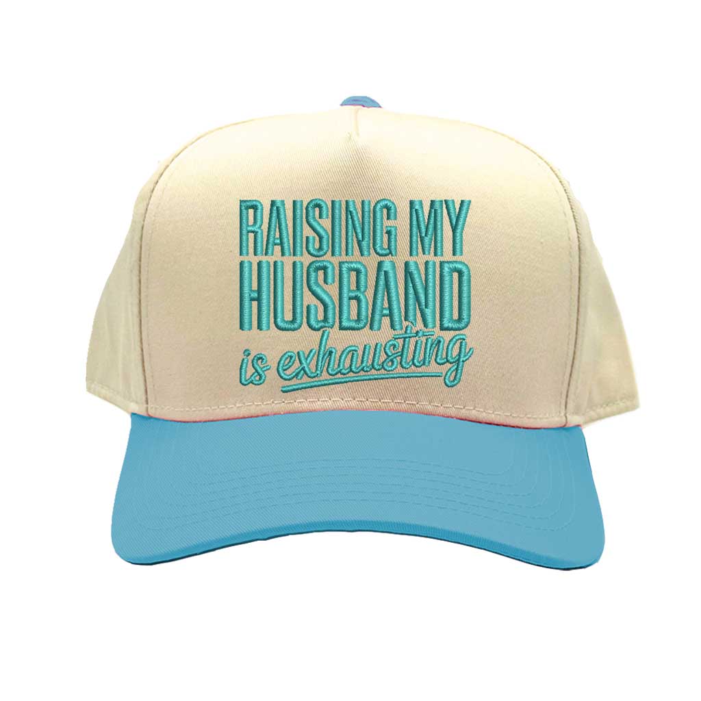 Raising my husband is exhausting two tone baseball hat