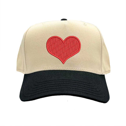 Natural Black Red Heart Two-Tone Baseball Hat, a trendy heart-embroidered accessory perfect for Valentine&
