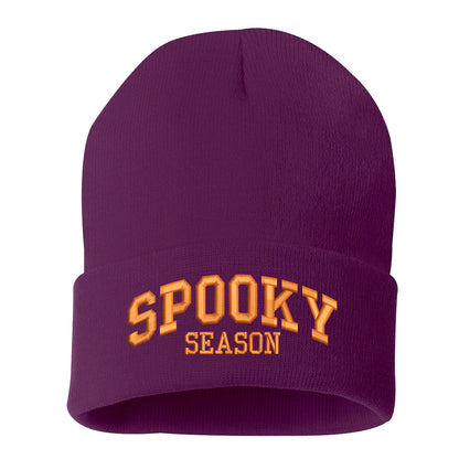 Purple Spooky Season Embroidered Beanie Cap featuring festive embroidery and cozy knit design perfect for fall and Halloween style – DSY Lifestyle