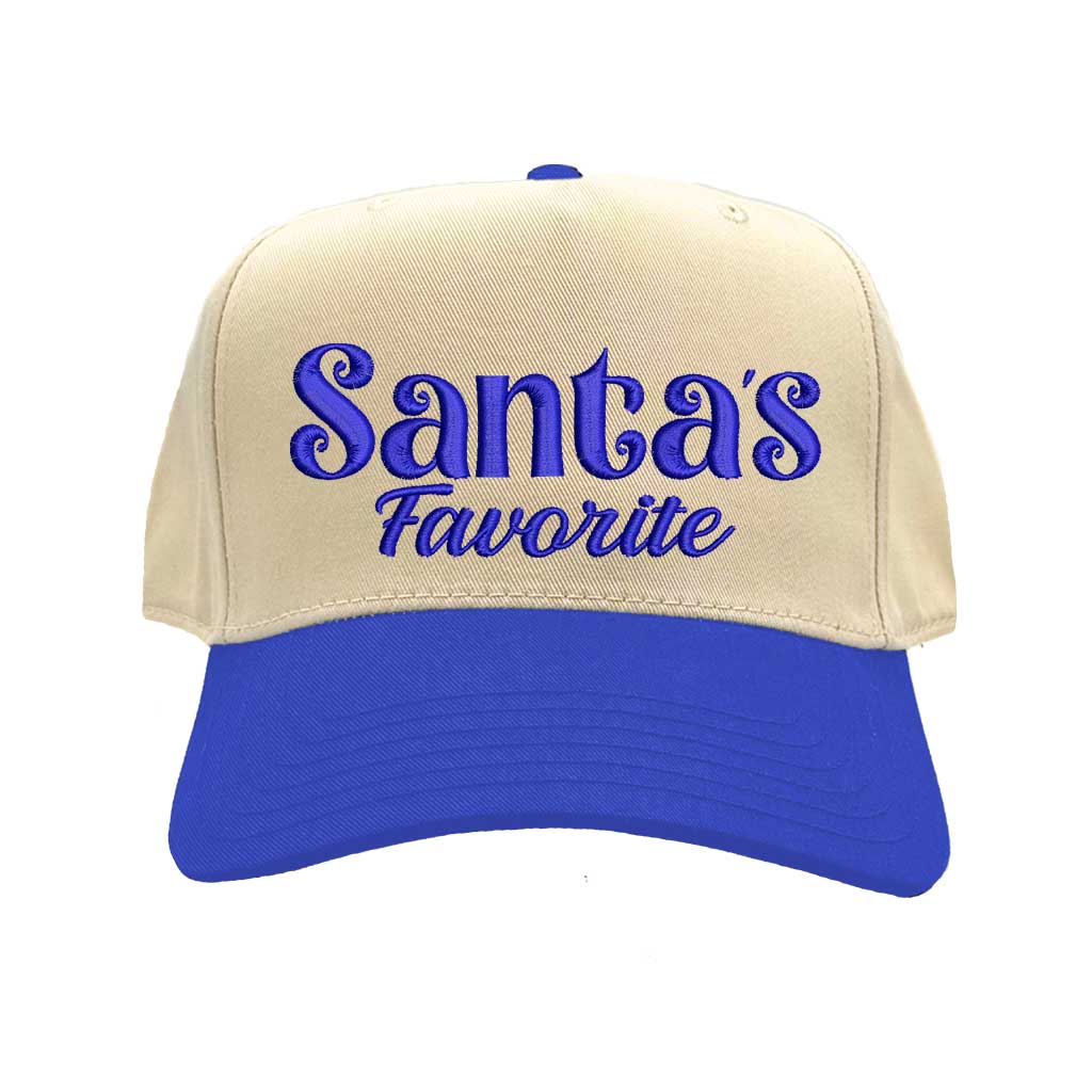 Natural Royal Blue Santa’s Favorite Christmas Two Tone 5 Panel Embroidered Baseball Hat with bold festive embroidery and adjustable snapback closure – DSY Lifestyle