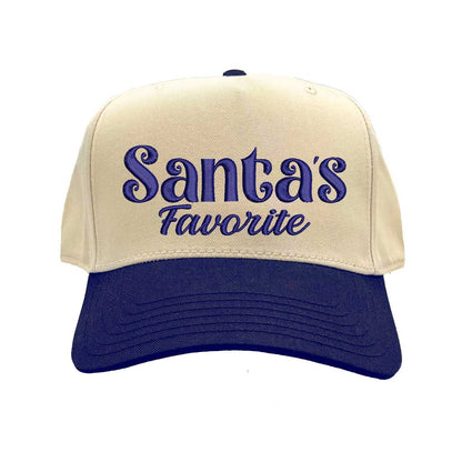 Natural Navy Blue Santa’s Favorite Christmas Two Tone 5 Panel Embroidered Baseball Hat with bold festive embroidery and adjustable snapback closure – DSY Lifestyle