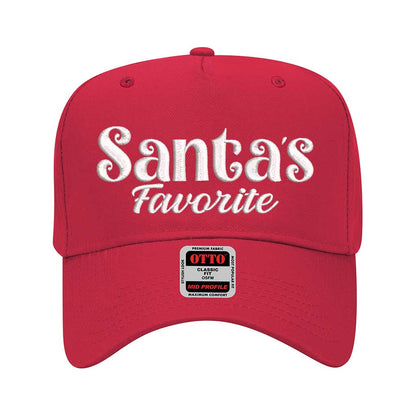 Red Santa’s Favorite Christmas 5 Panel Embroidered Baseball Hat with bold festive embroidery and adjustable snapback closure – DSY Lifestyle