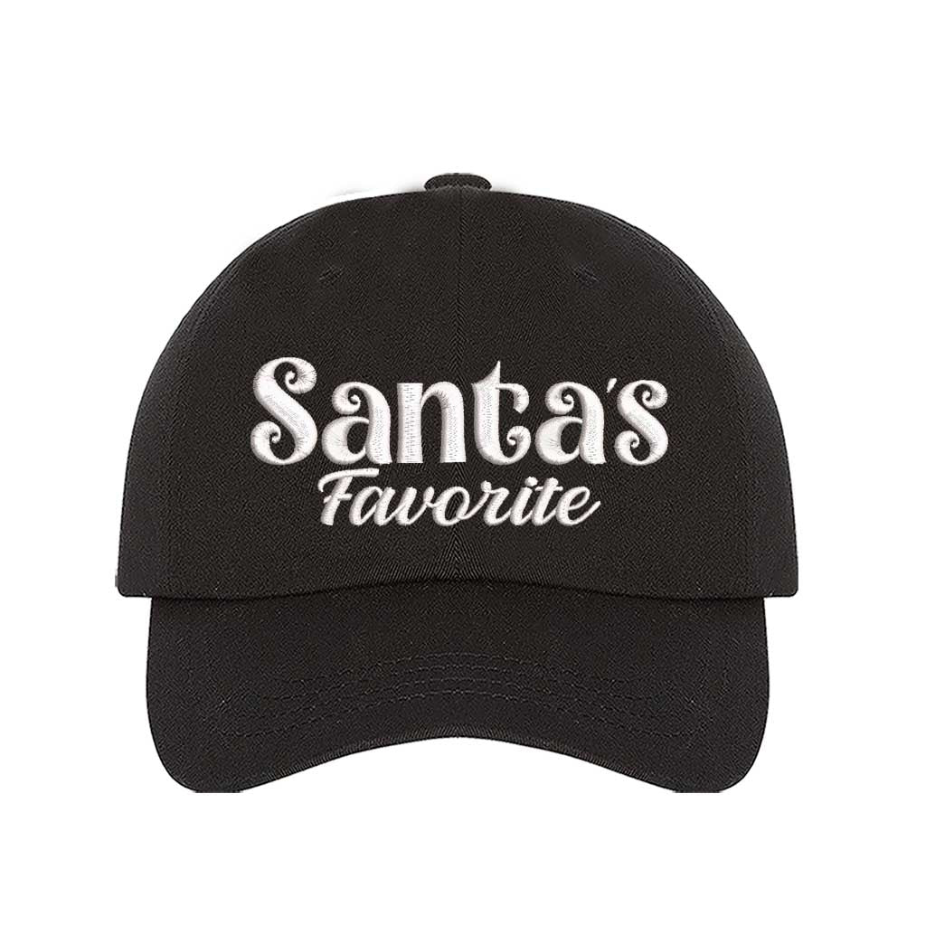 Black Santa’s Favorite Christmas Embroidered Baseball Hat featuring festive white stitching, curved brim, and adjustable strap for a cozy holiday look – DSY Lifestyle