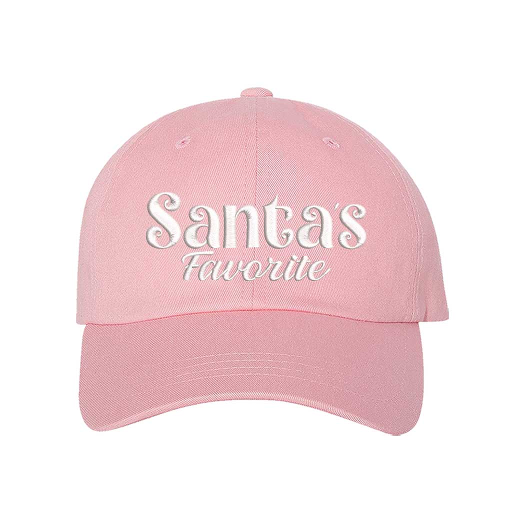 Light Pink Santa’s Favorite Christmas Embroidered Baseball Hat featuring festive white stitching, curved brim, and adjustable strap for a cozy holiday look – DSY Lifestyle