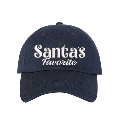 Navy Blue Santa’s Favorite Christmas Embroidered Baseball Hat featuring festive white stitching, curved brim, and adjustable strap for a cozy holiday look – DSY Lifestyle