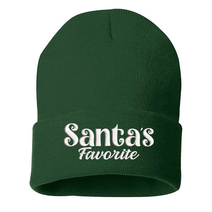 Forest Green Santa’s Favorite Embroidered Beanie Cap featuring festive red embroidery on soft knit material – DSY Lifestyle