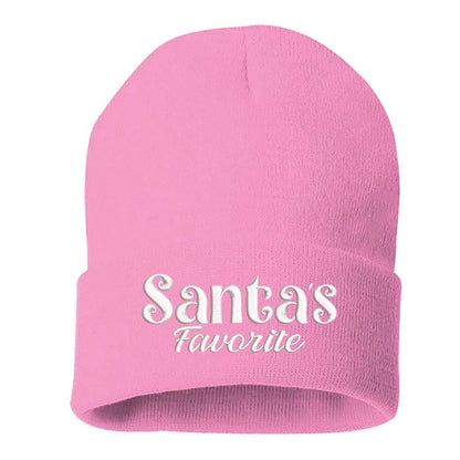 Light Pink Santa’s Favorite Embroidered Beanie Cap featuring festive red embroidery on soft knit material – DSY Lifestyle