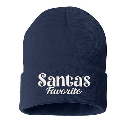 Navy Blue Santa’s Favorite Embroidered Beanie Cap featuring festive red embroidery on soft knit material – DSY Lifestyle