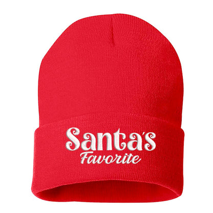 Red Santa’s Favorite Embroidered Beanie Cap featuring festive red embroidery on soft knit material – DSY Lifestyle