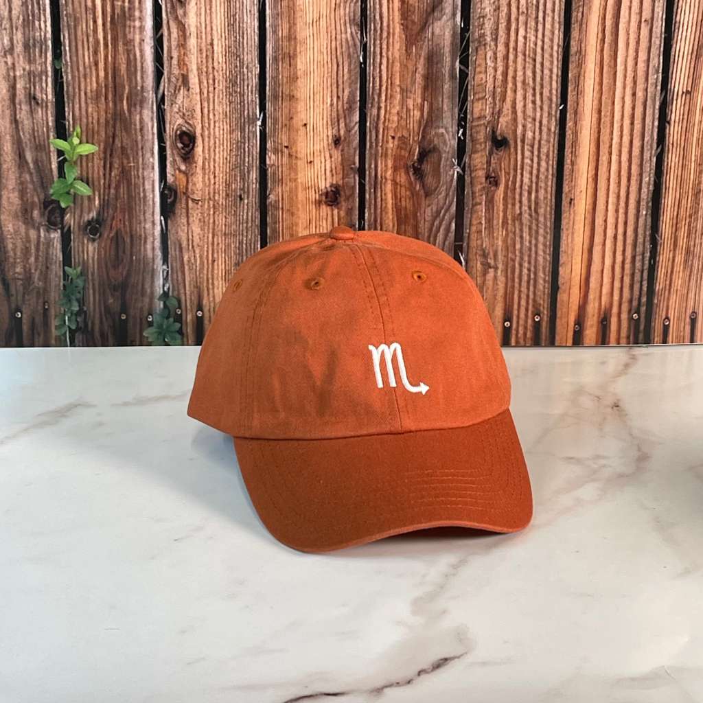 Burnt Orange Baseball hat embroidered with Scorpio zodiac symbol - DSY Lifestyle