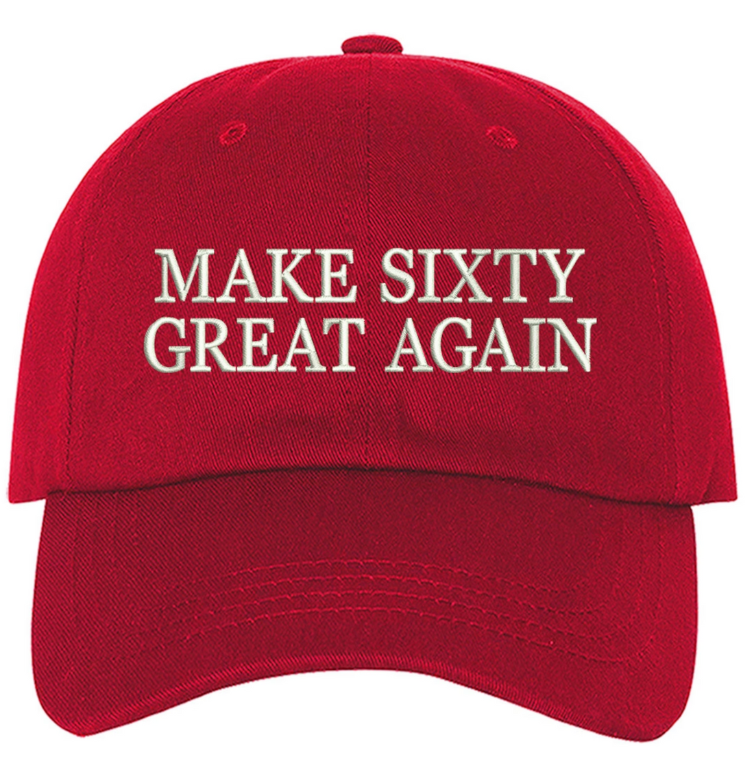 Red baseball hat embroidered with Make sixty great again - DSY Lifestyle