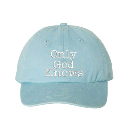 Washed sky blue baseball hat embroidered with only god knows - DSY Lifestyle