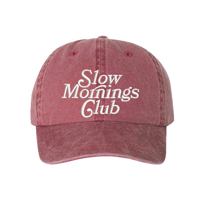 Wine Slow Mornings Club washed cotton baseball hat with a soft, lived-in finish and premium high-density embroidery by DSY Lifestyle. - DSY Lifestyle