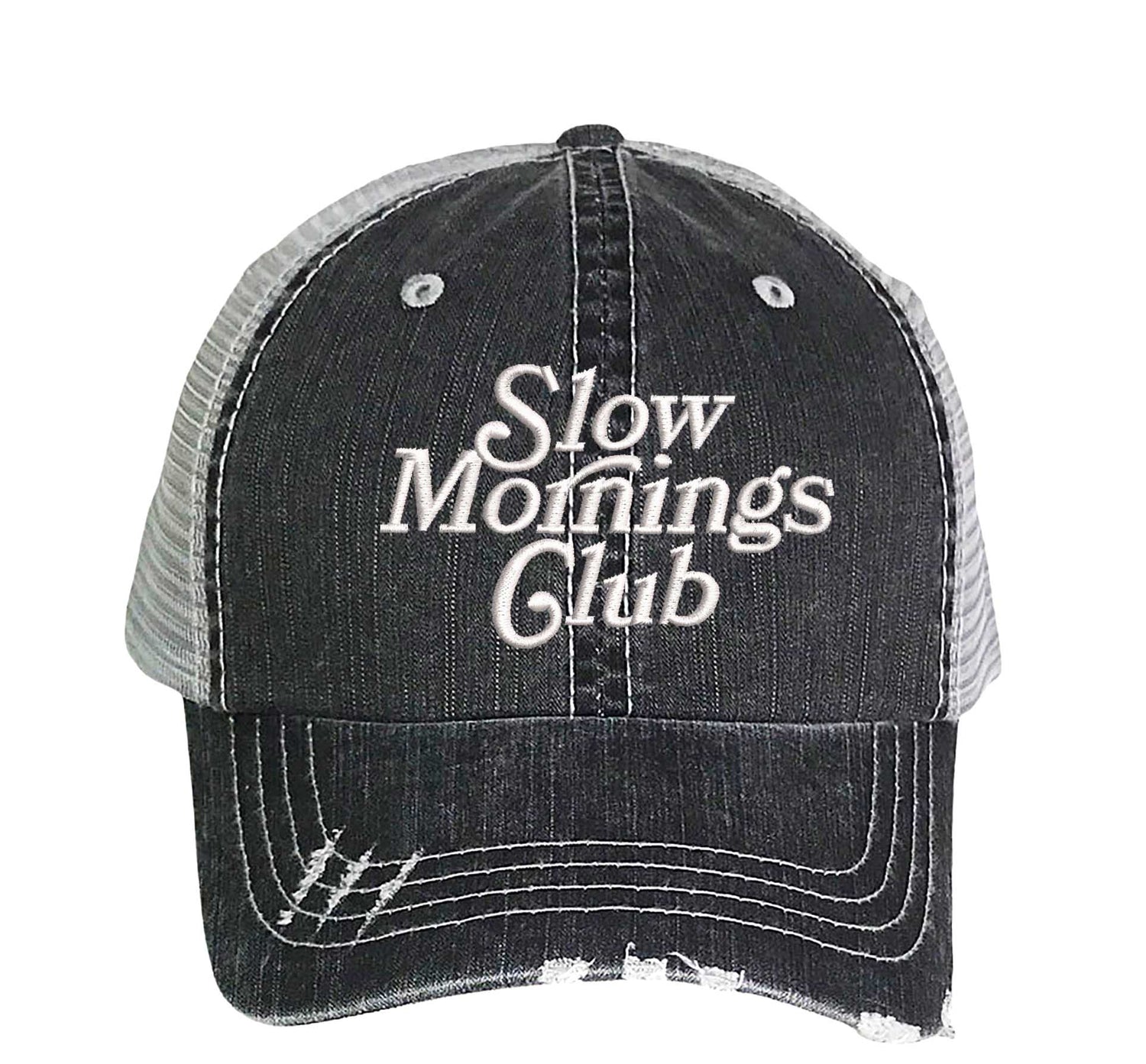 Black Slow Morning Club embroidered trucker hat breathable mesh baseball cap streetwear style DSY Lifestyle