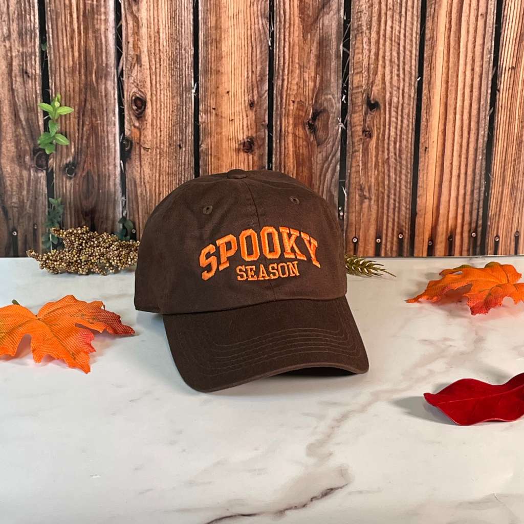 Brown baseball hat embroidered with spooky season - DSY Lifestyle