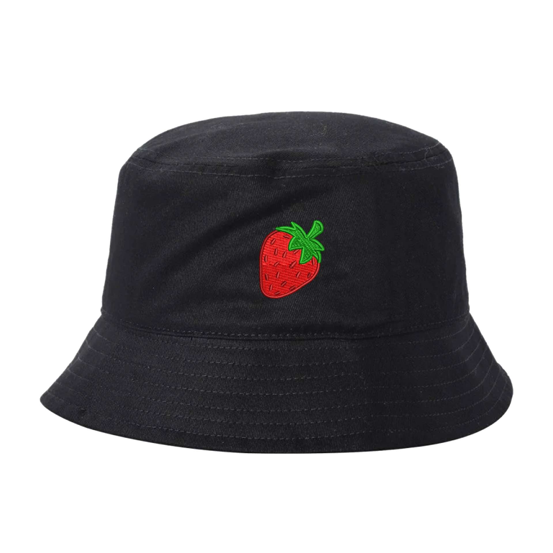 Black Bucket Hat embroidered with a strawberry - DSY Lifestyle
