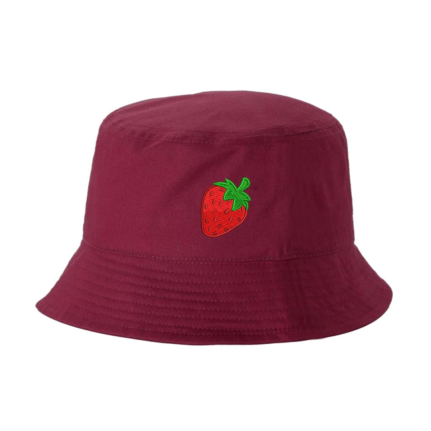 Burgundy Bucket Hat embroidered with a strawberry - DSY Lifestyle