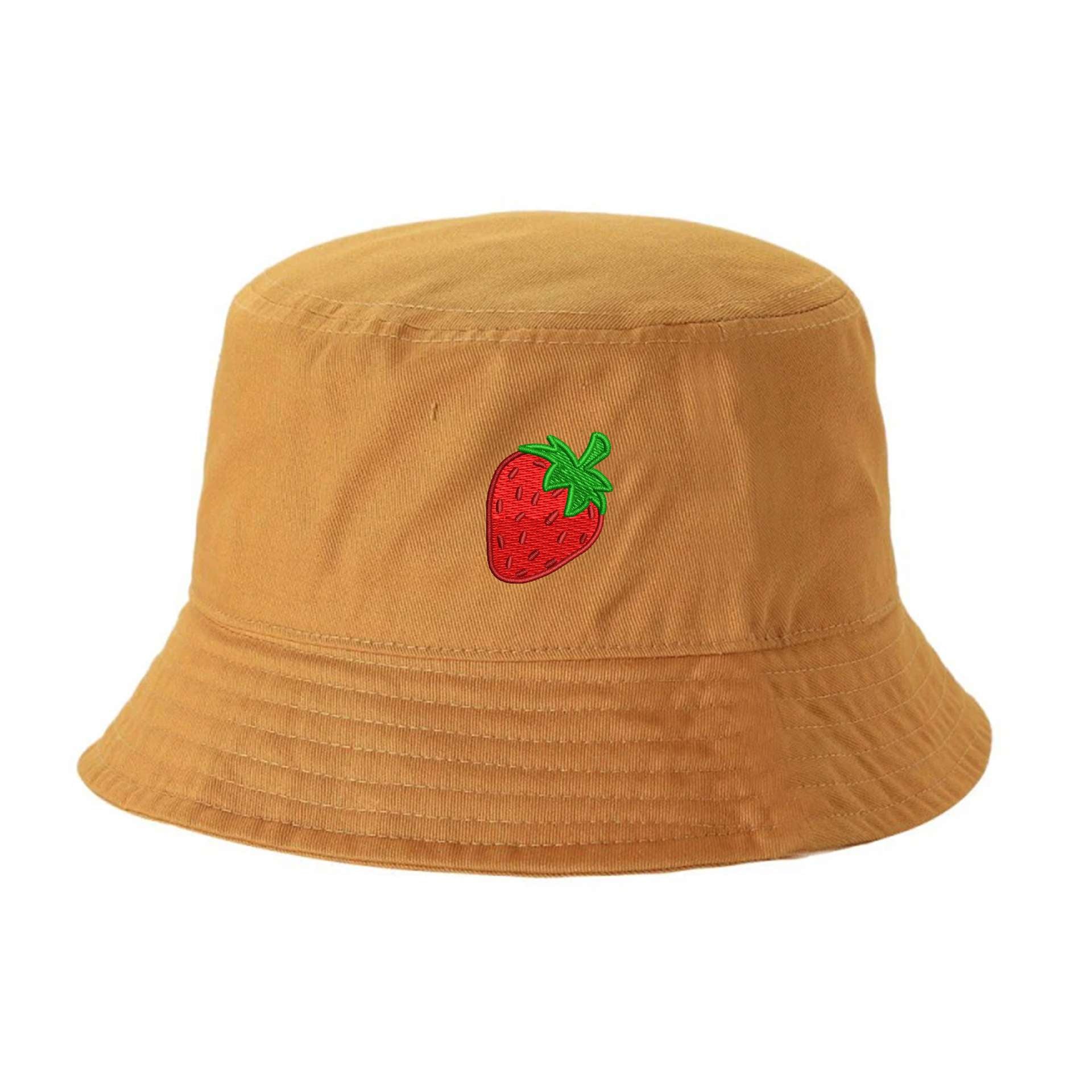 Mustard Bucket Hat embroidered with a strawberry - DSY Lifestyle