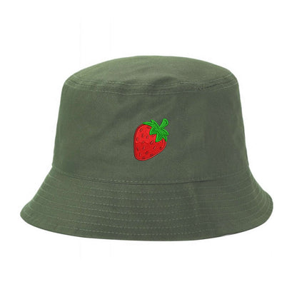 Olive Bucket Hat embroidered with a strawberry - DSY Lifestyle