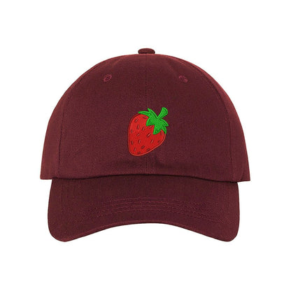 Burgundy baseball cap embroidered with a strawberry fruit - DSY Lifestyle