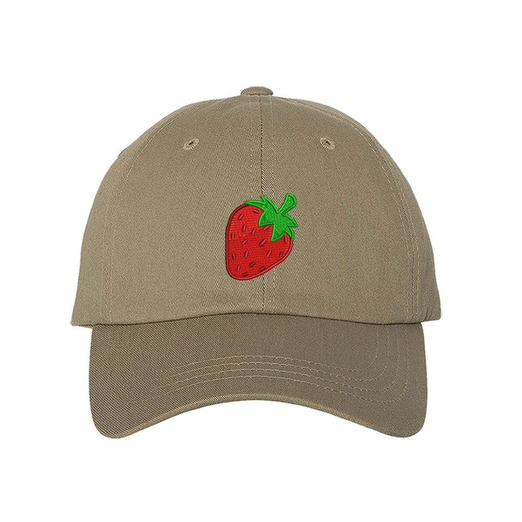 Khaki baseball cap embroidered with a strawberry fruit - DSY Lifestyle