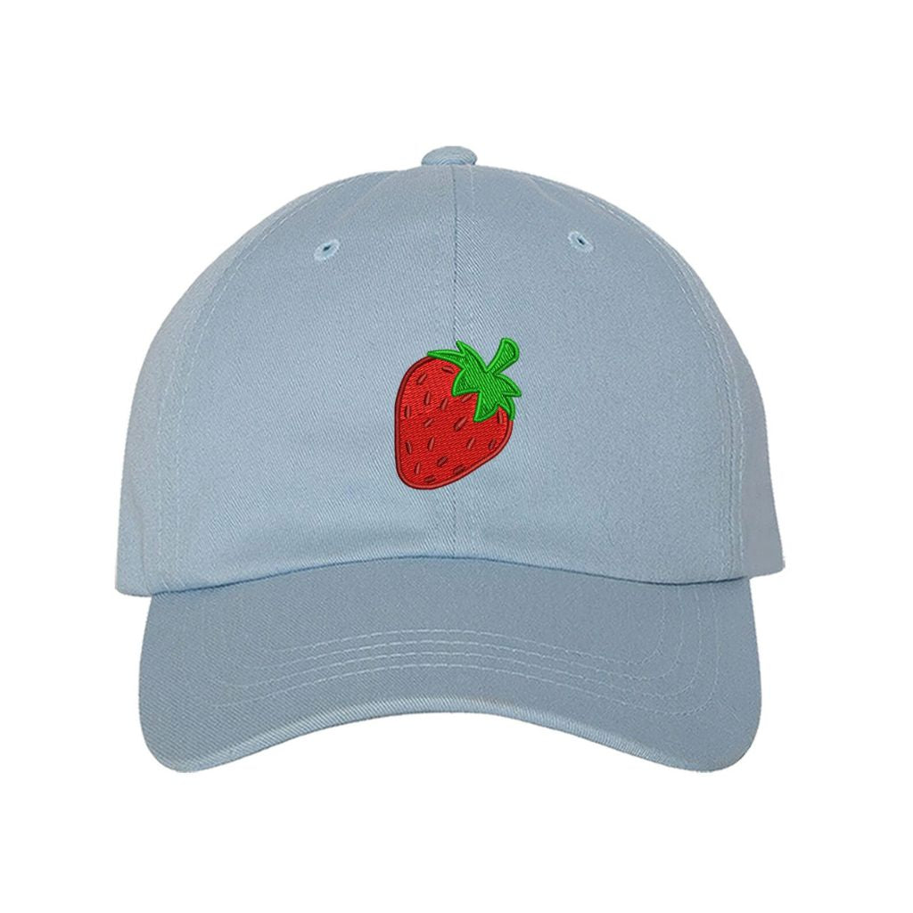 Sky Blue baseball cap embroidered with a strawberry fruit - DSY Lifestyle