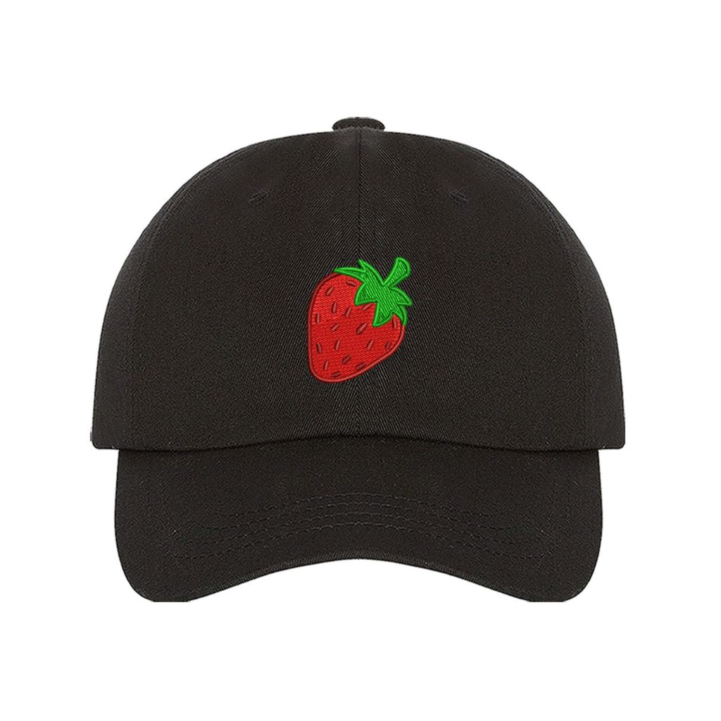 Black baseball cap embroidered with a strawberry fruit - DSY Lifestyle