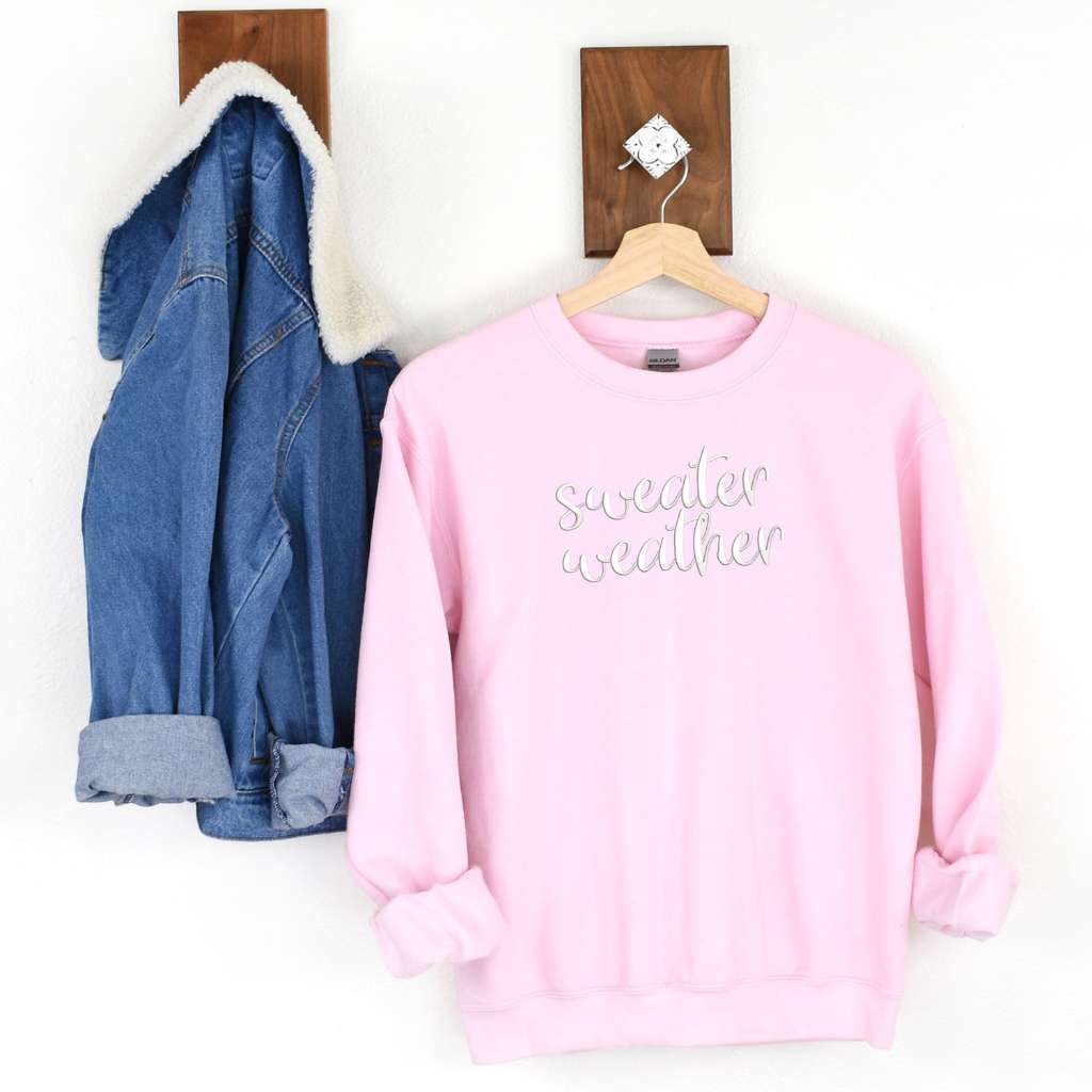 Light Pink Sweatshirt with sweater weather embroidered in the front - DSY Lifestyle