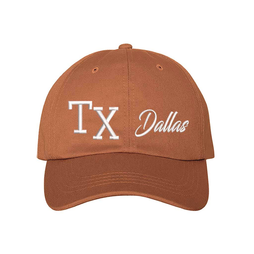 Orange TX 3D Dallas embroidered baseball cap with bold lettering, a curved brim, and adjustable fit. A stylish and versatile hat for everyday wear - DSY Lifestyle
